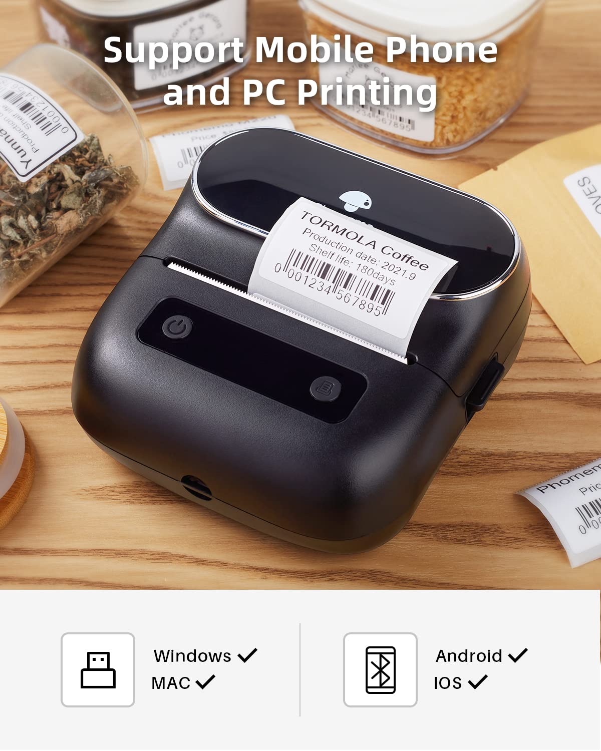 Phomemo Portable Thermal Bluetooth Label Makers - Wireless Thermal Label Printer for Address, Labeling, Mailing, File Folder Label, Office Supplies Organizing, Easy to Use, with 3 Label