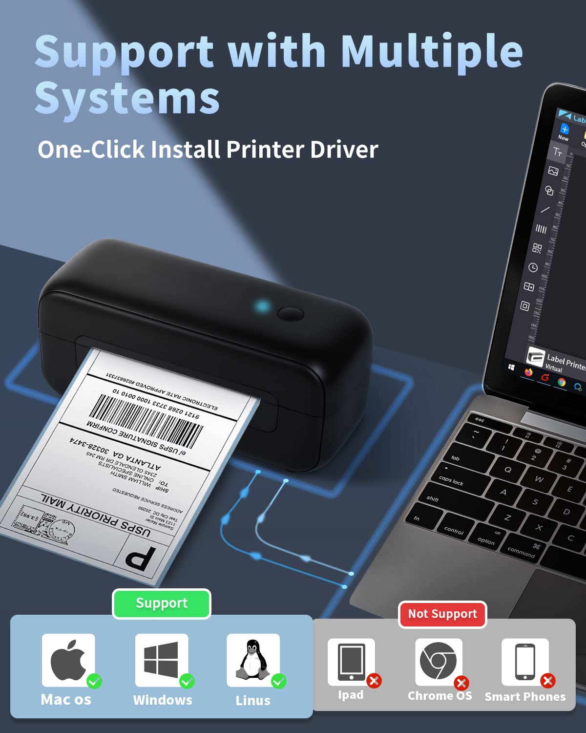 Phomemo 246S Shipping Label Printer 4x6, Commercial Direct Desktop Label Printer for Small Busines, Compatible with Amazon, Ebay, Shopify, Etsy, UPS, USPS, FedEx, DHL British Specification Plug