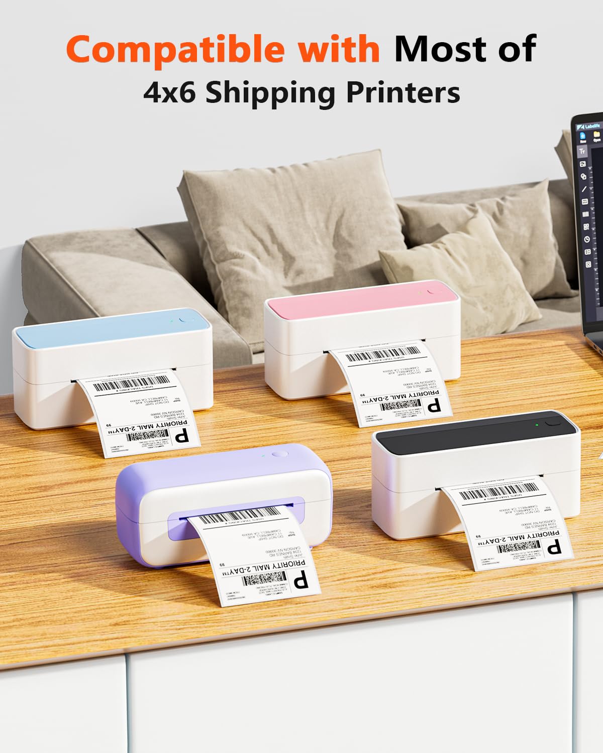 Phomemo 4x6 Thermal Direct Shipping Label, 4''x 6'' Fan-Fold Labels, Compatible with Rollo, MUNBYN, Zebra, Fargo Label Printer, 1 Pack of 500 Labels