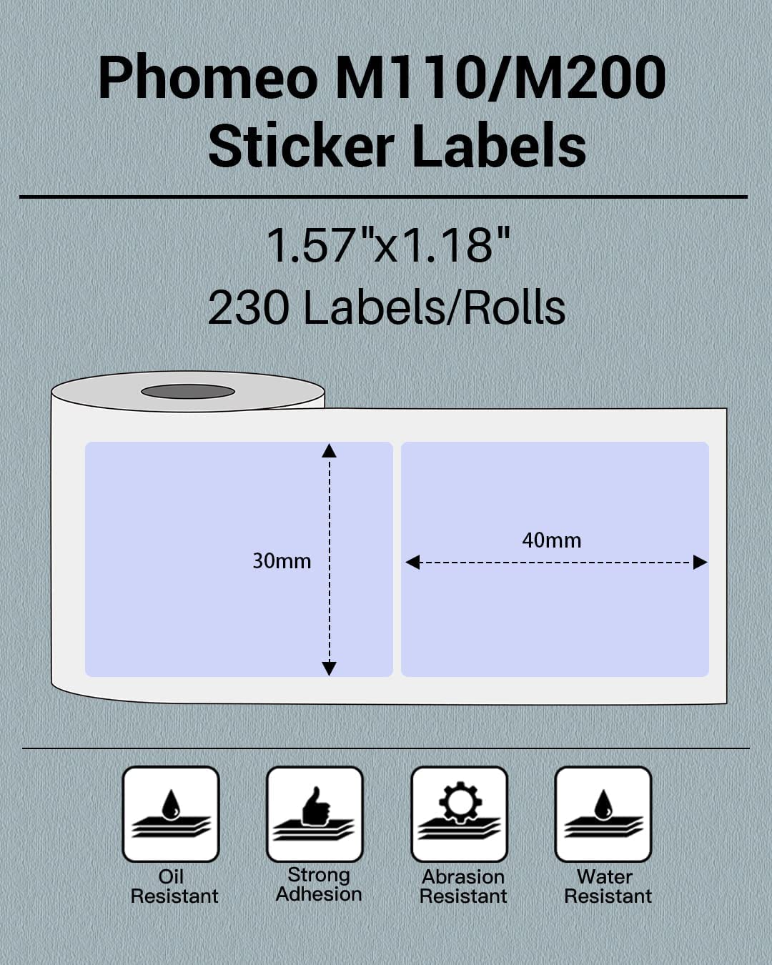 Phomemo, M110-etiketten voor M110/M110/M120/M200/M221 labelprinter, multifunctionele labels, 40 x 30 mm, 230 etiketten/rol, thermo-etiket voor barcode, doe-het-zelf-logo, thuis, kantoor, paars