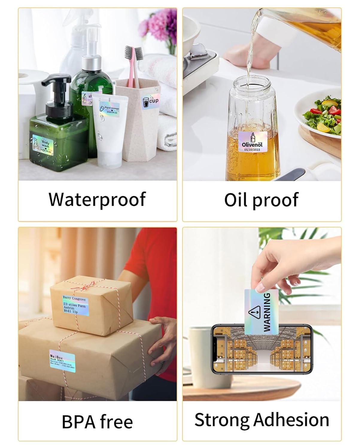 Phomemo-labels - M110 / M120 / M200 / M220 / M221 Thermische labels, zelfklevend thermisch stickerlabel voor prijs, naam, adres, logo, streepjescode, 40 mm x 30 mm, 230 labels / rol, holografisch