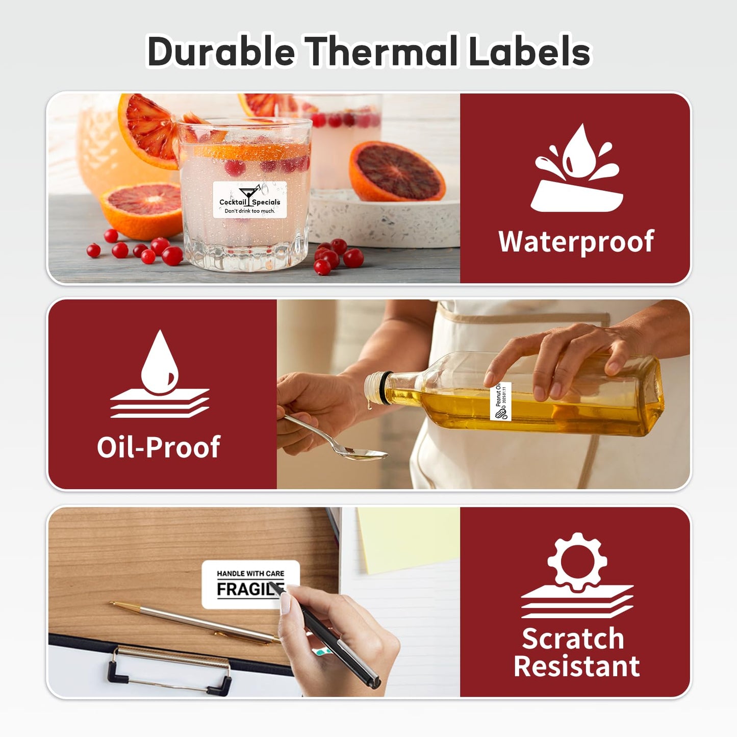 3 Rolls (1800Pcs) Thermal Labels, Phomemo Small Label 0.78'' x 0.39'' Labels Compatible with Phomemo M220 M110 M221 M120 M200 Label Maker, Black on White
