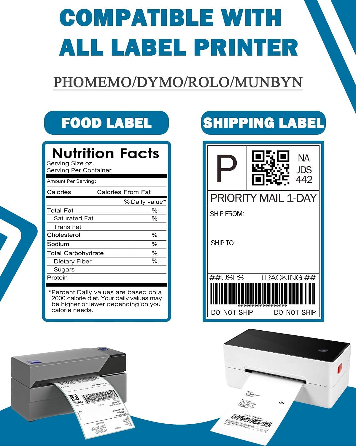 Phomemo Thermische Direct Shipping etiketten, 10,16 x 15,24 cm, zelfklevend, thermisch verzendlabelpapier, geschikt voor expresbedrijven, compatibel met desktoplabelprinters, roletiketten (500)