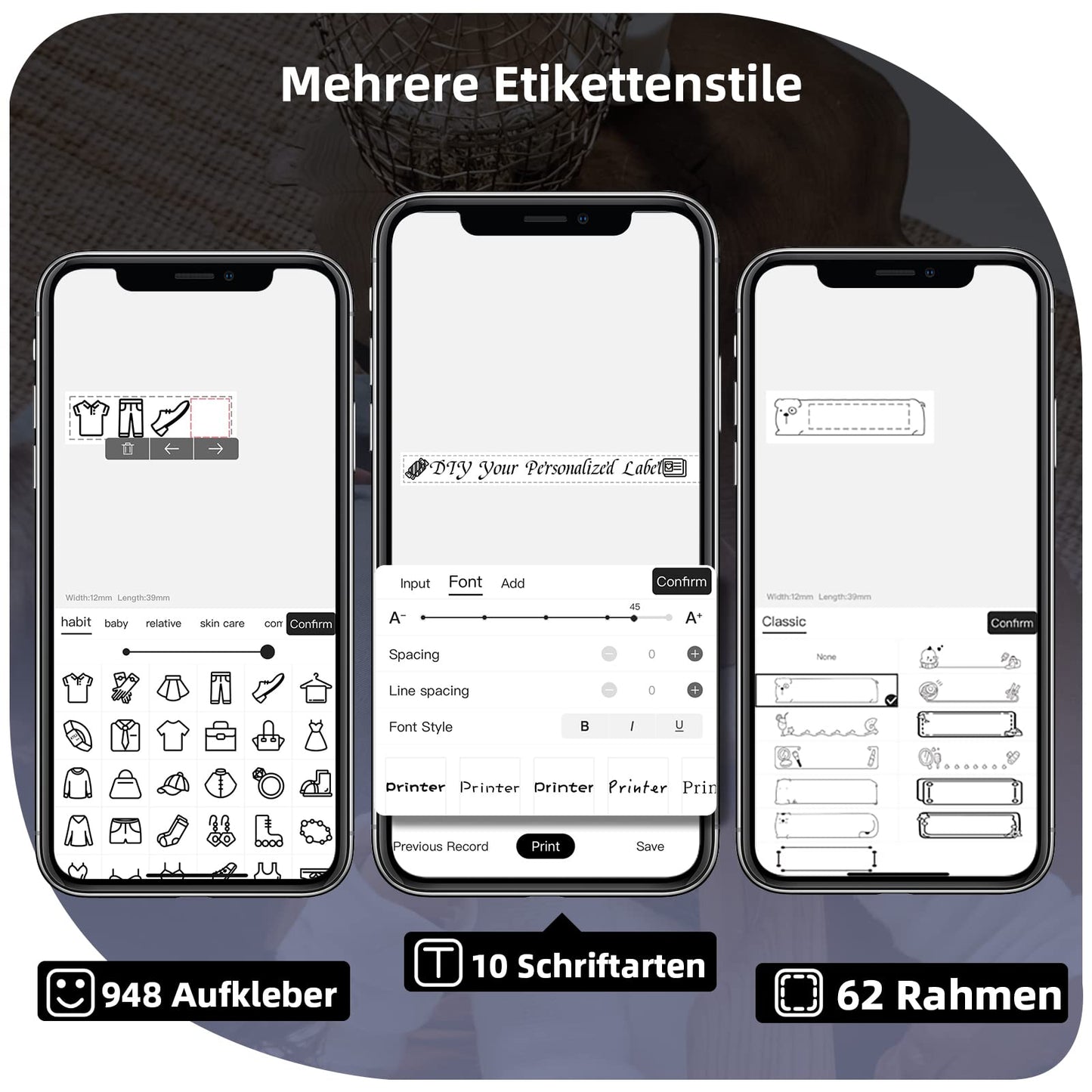 Phomemo P12 Etikettendrucker Bluetooth, Mini labelmaker Beschriftungsgerät selbstklebend, Thermo Etikettiergerät Kompatibel with iOS & Android, labeldrucker für Zuhause und das Büro-Mattschwarz