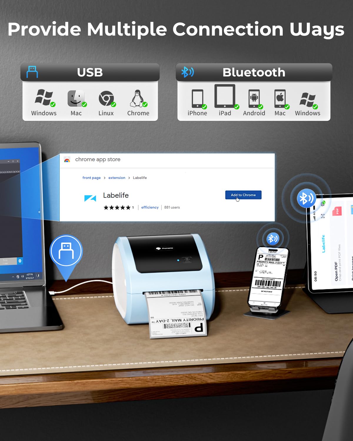 Phomemo Bluetooth DHL Etikettendrucker D520BT,Thermodrucker 4x6,Versandetiketten Drucker,Mobile Thermal Label Printer f¨¹r Kleinunternehmen,for Amazon,Ebay,Shopify,DHL,FedEx,UPS(Blau LabelDrucker