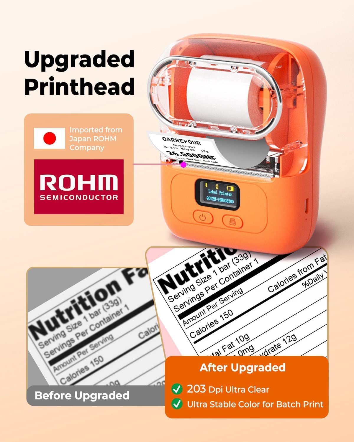 Phomemo M110 Impresora de Etiquetas,Juego de 3 Rollos de Etiquetas,Etiquetadora Autoadhesiva para Teléfono y PC,Impresora de Etiquetas Bluetooth,para el Hogar,La Oficina y la Pequeña Empresa(Naranja