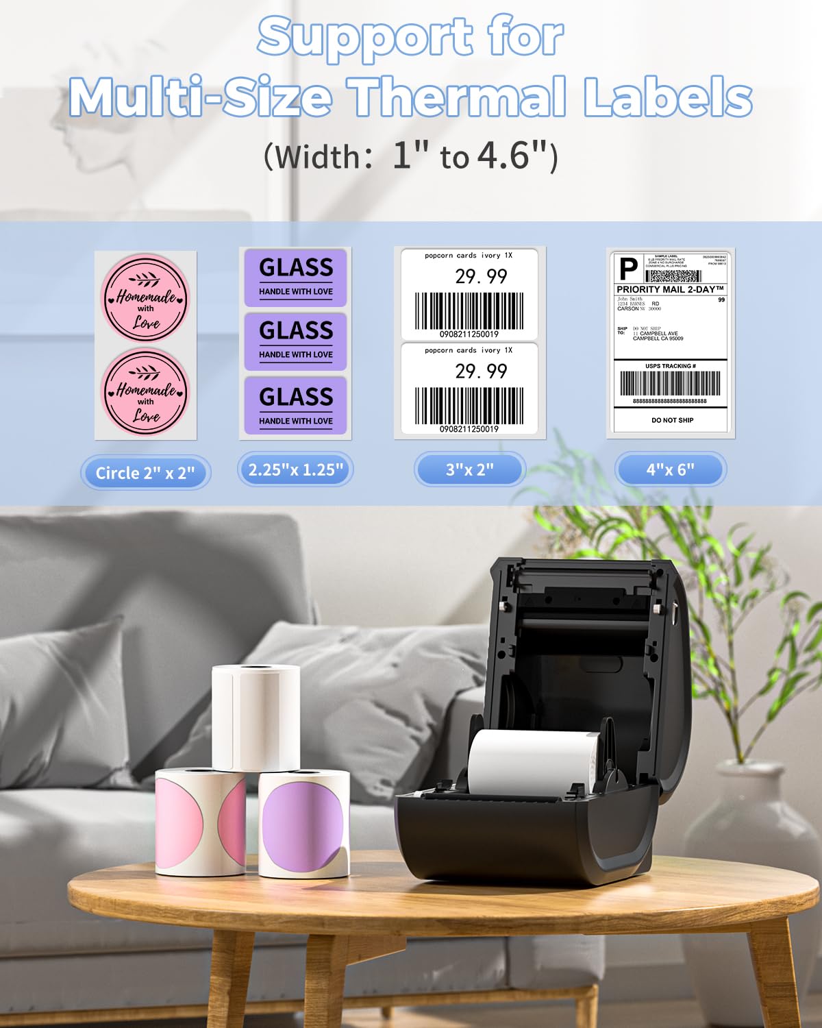 Phomemo Bluetooth Thermo-Etikettendrucker,D520BT USB Versand-Etikettendrucker 4x6,Kabelloser Thermodrucker für Pakete,Porto,Adresse,Logo,Kompatibel mit Ebay,Etsy,Amazon,Shopify,etc(All-Black