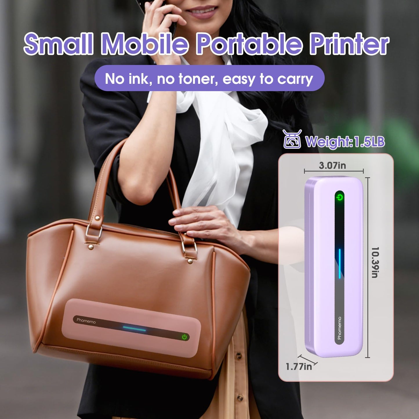 Phomemo Portable Printers Wireless for Travel, Inkless Thermal Printer, M832 Compact Bluetooth Printer for Phone Laptop, Small Mobile Printer Support 8.5''x11''/A4/4.33''/3.15''/2.08'' Thermal Paper