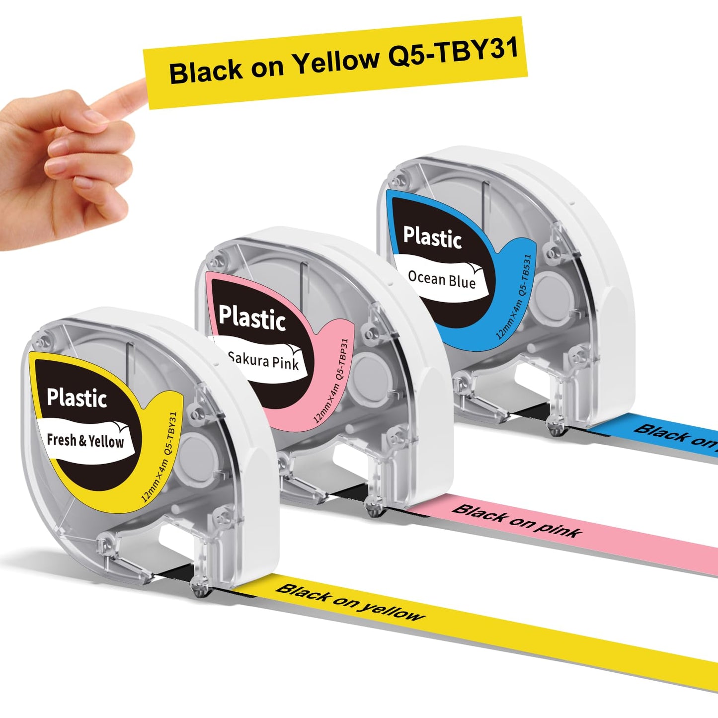 3x Phomemo P12&P12-Pro Etikettenband Original 12mm x 4m Schwarz auf Mehrfarbig Q5-TB531/TBP31/TBY31 Wasserfestes Kunststoff Selbstklebendes Etikettenband für Phomemo P12&P12-Pro Etikettendrucker