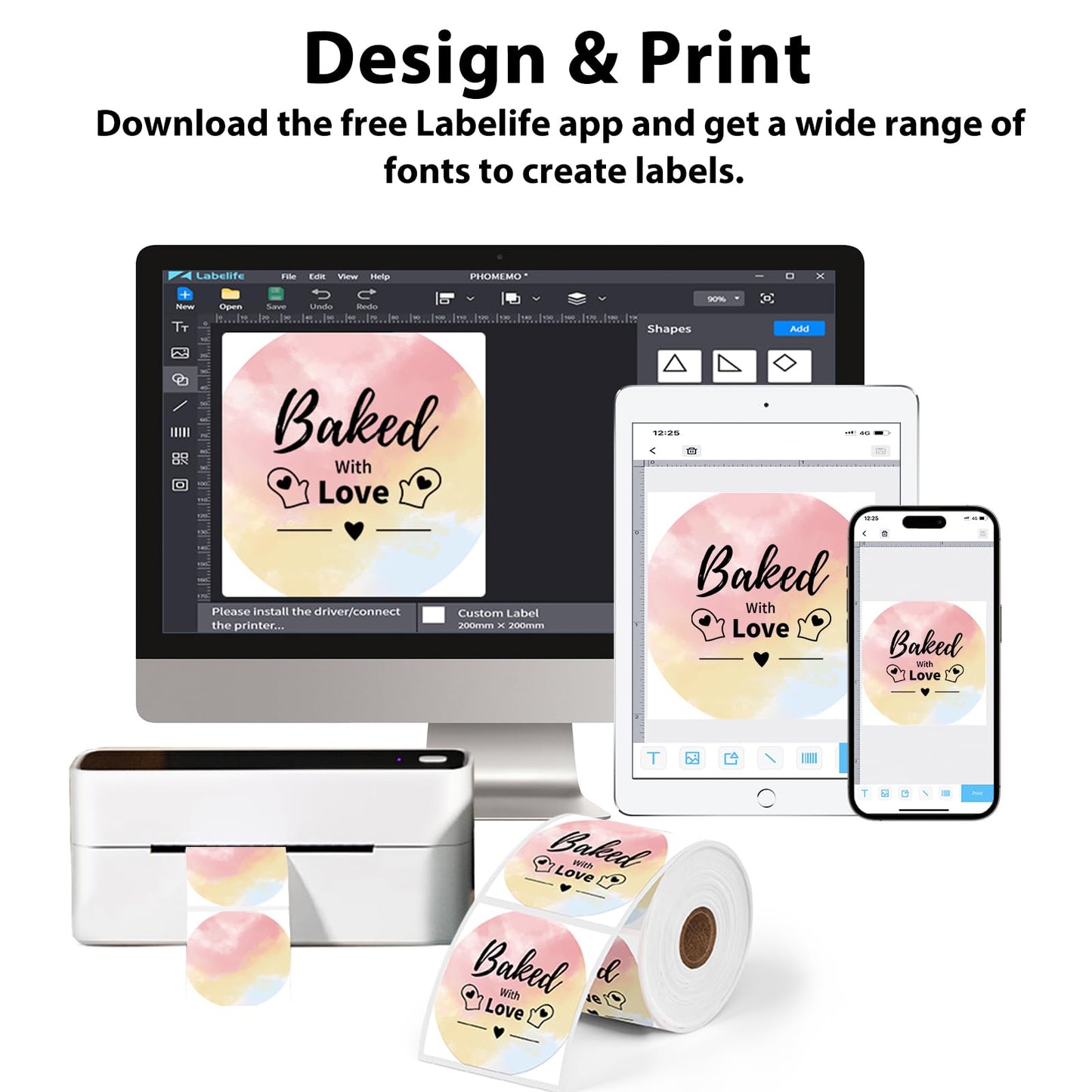 Phomemo 2 inch ronde gemengde kleuren etiketten, 750 etiketten/rol, compatibel met MUNBYN, Phomemo, Polono labelprinter, BPA-vrije verzendlabels, zelfklevende thermische etiketten voor logo, code