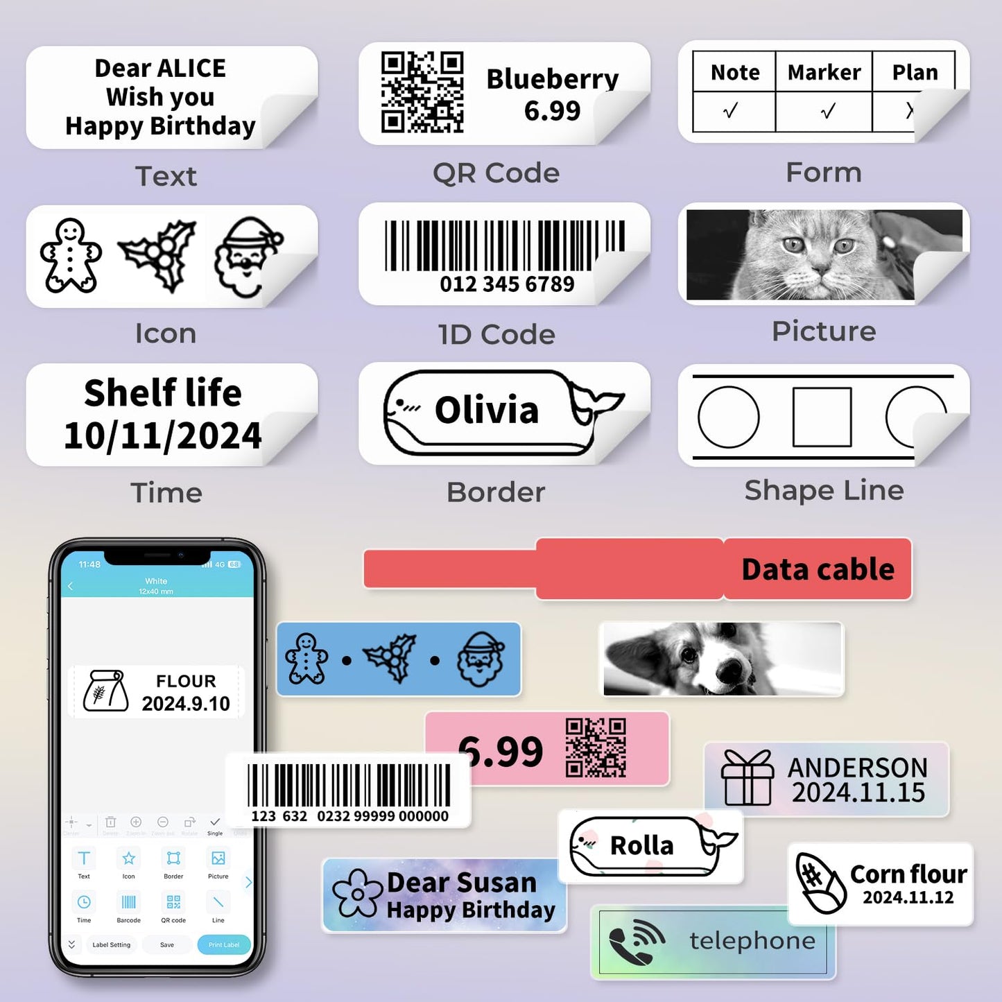 Phomemo D30 Bluetooth Label Maker, Portable Label Machine Thermal Label Printer, Name Price Sticker Printer, for Home, Office, Date, Name, Compatible with Android and iOS Systems