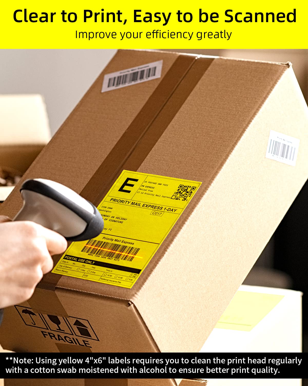 Phomemo 10x15 cm (4x6'') thermische printerlabel, thermisch direct verzendlabel, verpakkingslabel, compatibel met Rollo Dymo Phomemo en andere 4x6'' labelprinters, 500 4x6'' fanfold label, geel