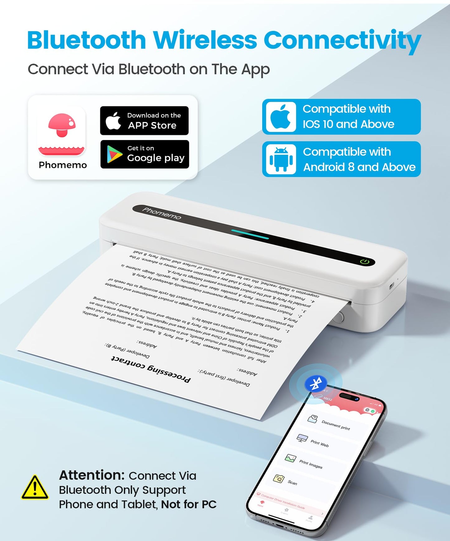 Phomemo Portable Printer,Portable Printers Wireless for Travel,M832 Thermal Inkless Printer Support 8.5'' x 11'' US Letter Thermal Paper,Mobile Printer Compatible with Phone,Laptop for Office,Home,Car