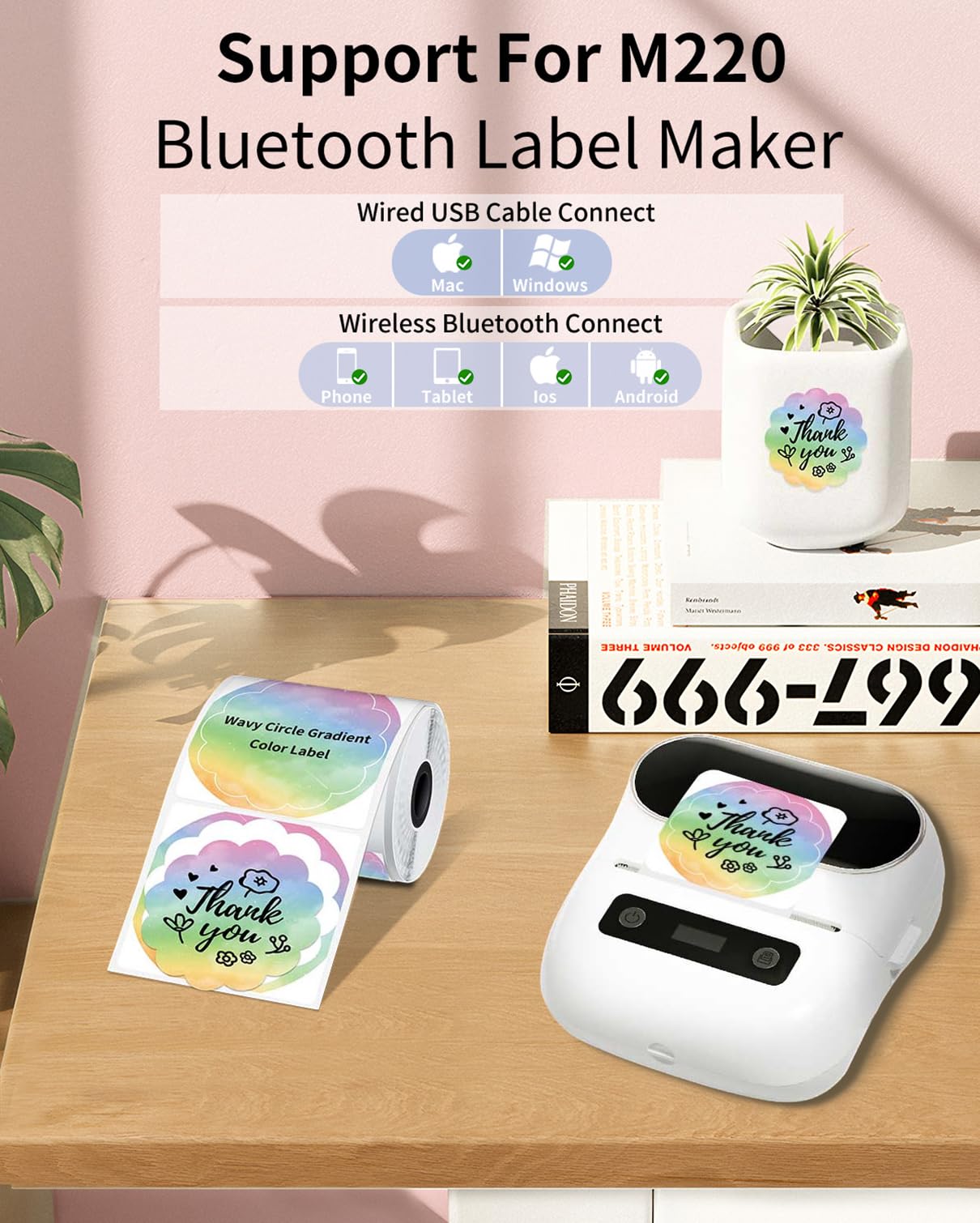 Phomemo Circle Label Wavy Thermal Round Gradient Rainbow Sticker Label Compatible with M110/M110S/M120/M200/M220, 1.96'' x 1.96''(50x50 mm), Purple