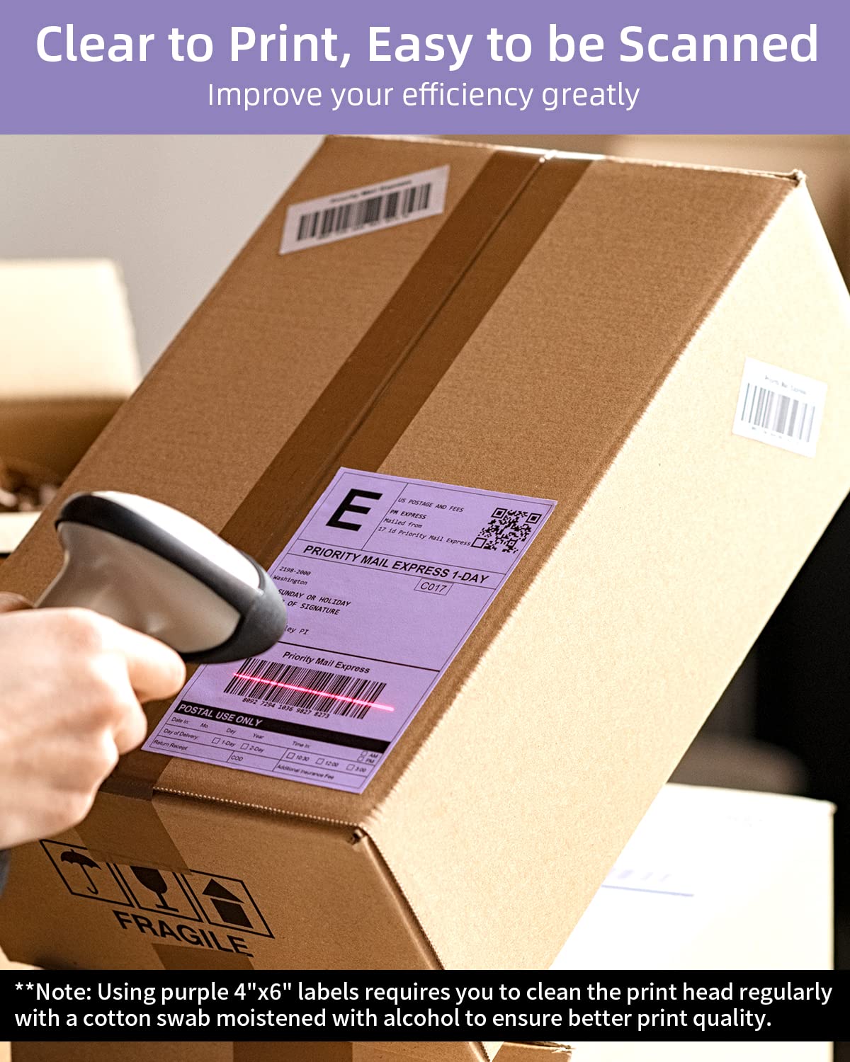 Phomemo 10x15 cm (4x6'') thermische printerlabel, thermisch direct verzendlabel, verpakkingslabel, compatibel met Rollo Dymo Phomemo en andere 4x6'' labelprinters, 500 4x6'' fanfold label, paars