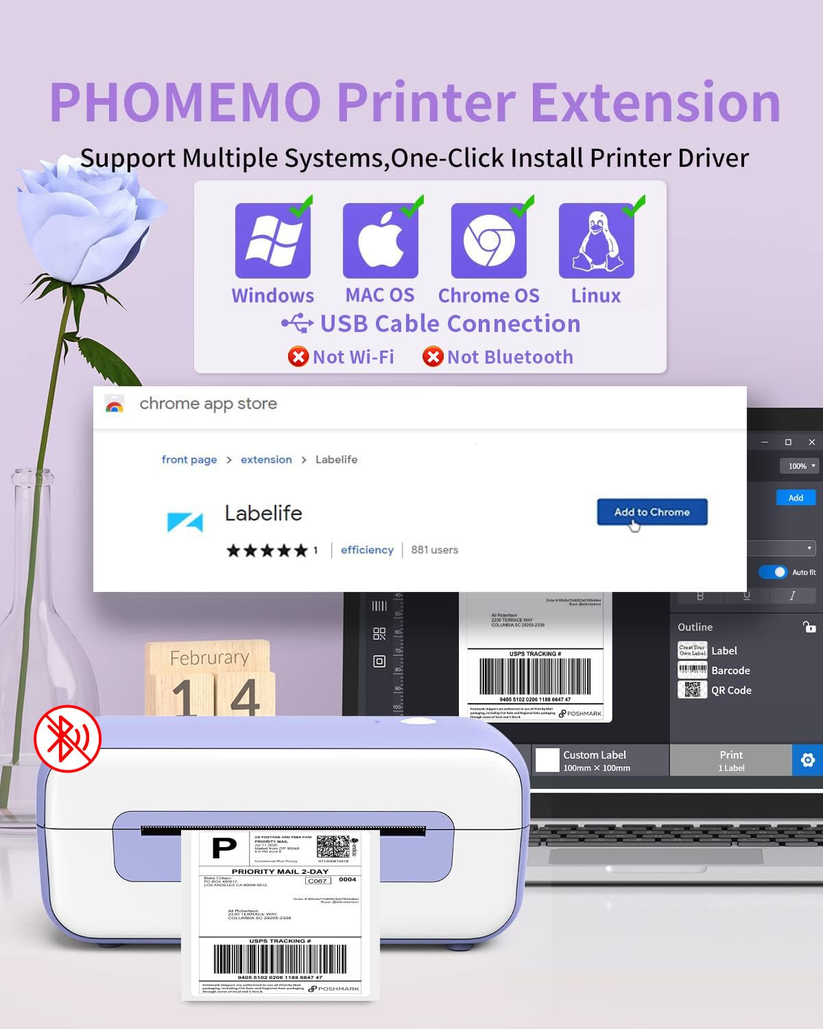 Phomemo B246d, Monochrome Label Printer, Thermal Printer 4x6, Shipping for Small Busines, Compatible with Amazon, Ebay, Shopify, Etsy, UPS, FedEx, DHL, etc