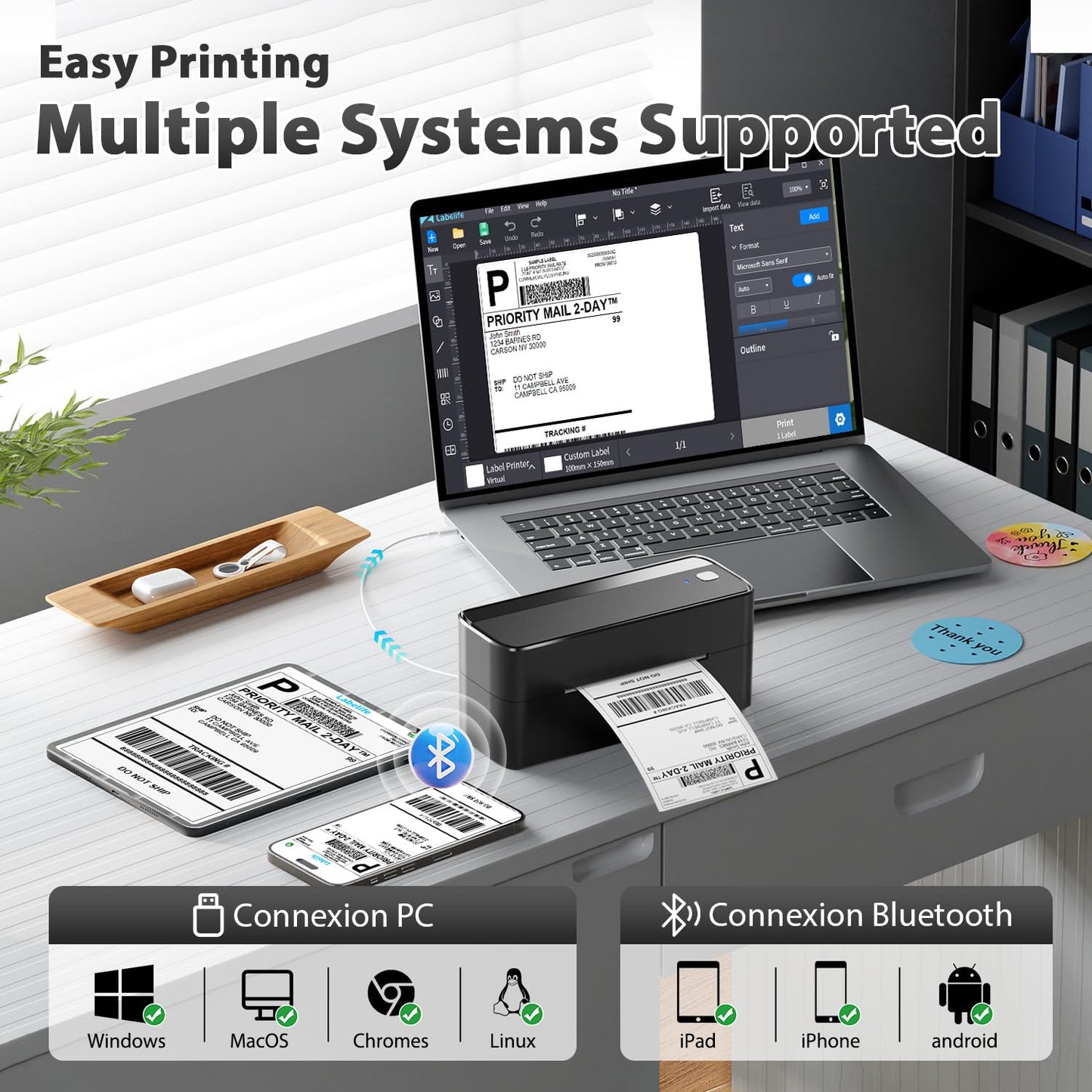 Phomemo Bluetooth-etikettenprinter, DHL thermische 4x6-etikettenprinter, Bluetooth-etiketteringsapparaat Etikettenprinter voor streepjescode, Amazon, Etsy, Shopify, Royal Mail, DHL, FedEx, UPS enz.