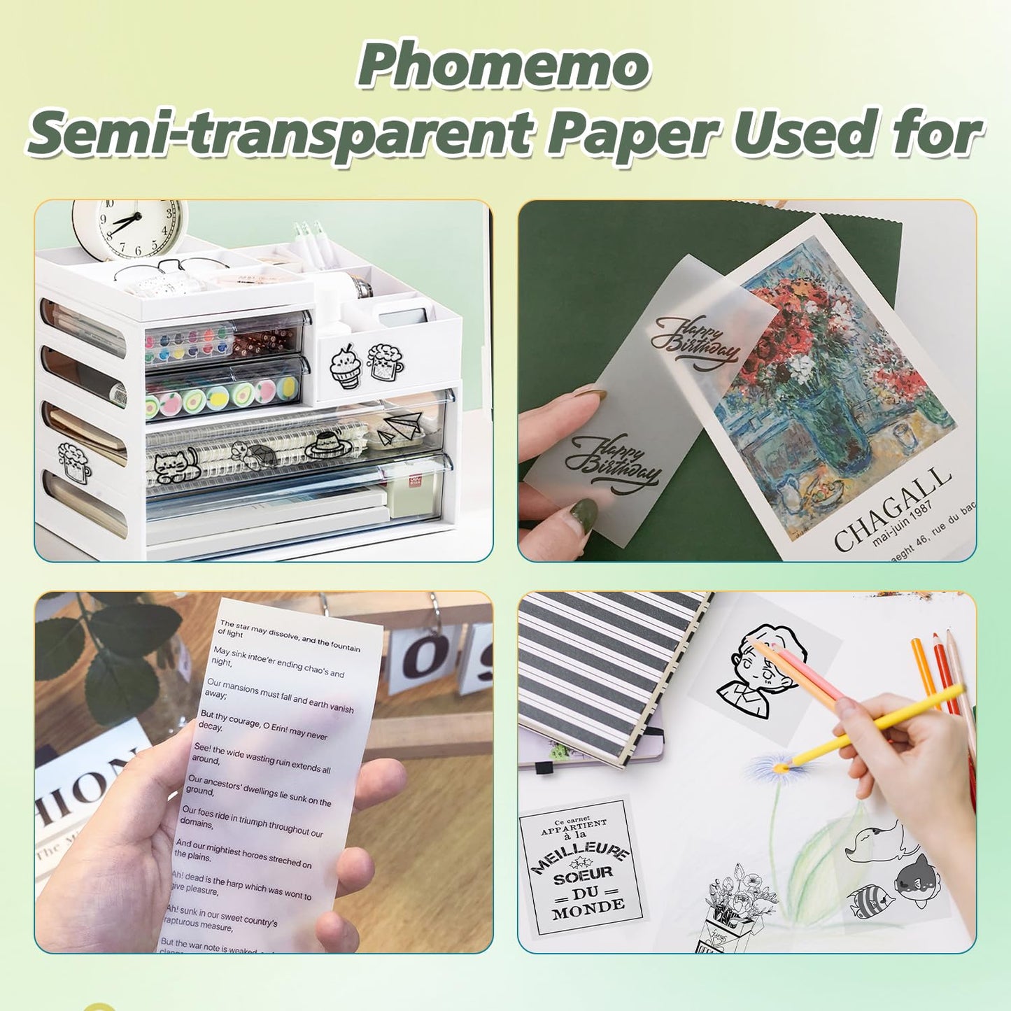 Phomemo Semi-Transparent Sticker Thermal Paper, Self-Adhesive for for Phomemo M02/M02 Pro/M02S/M03 Mini Pocket Printer,50mm x 2.5m, Diameter 30mm, 3 Rolls