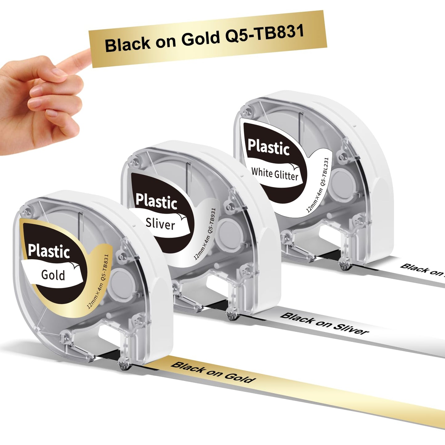 3x Phomemo P12&P12-Pro Etikettenband Original 12mm x 4m Schwarz auf Mehrfarbig Q5-TB831/TB931/TBL231 Wasserfestes Kunststoff Selbstklebendes Etikettenband für Phomemo P12&P12-Pro Etikettendrucker