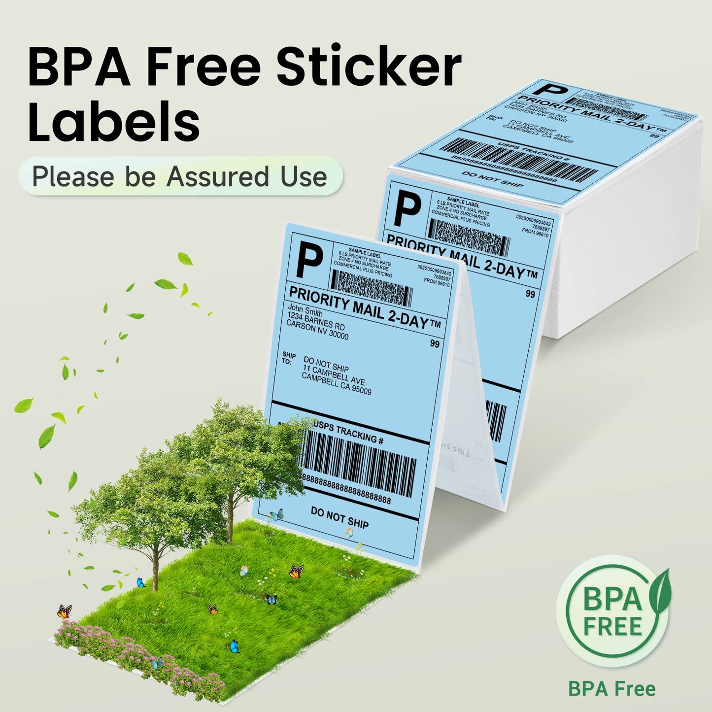 Phomemo Blue Shipping Labels- 4X6'' Thermal Shipping Labels -Fan-Fold Labels-for Shipping Labels, Address, Mail, Product Logo Labels, Barcode, 500pcs