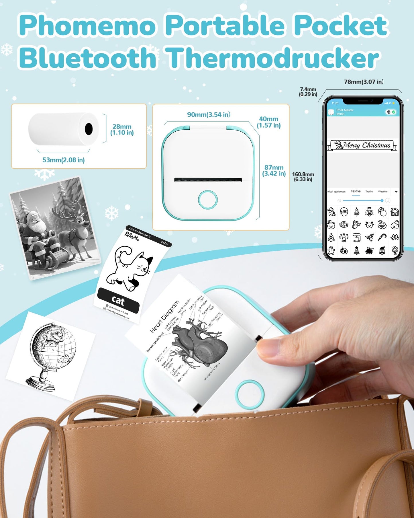 Phomemo T02 Impresora Fotos Movil, Impresora T¨¦rmica Sin Tinta, Impresora Port¨¢til para Estudiantes, Impresora Multifuncion para Tel¨¦fono y Tablet, Impresora Pegatinas Bluetooth para Estudio