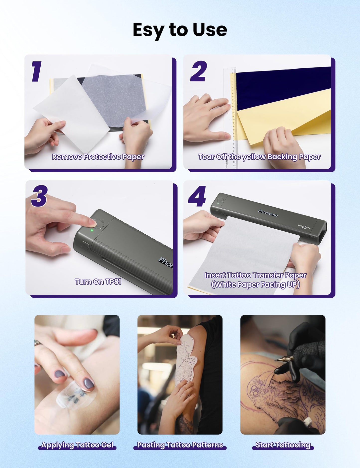 Phomemo Newly Upgrade TP81 Tattoo Stencil Printer, Wireless Stencil Printer for Tattooing, Suitable for Tattoo Artist/Beginner/Temporary Tattoo, Compatible with Phone, Tablet & PC, Grey