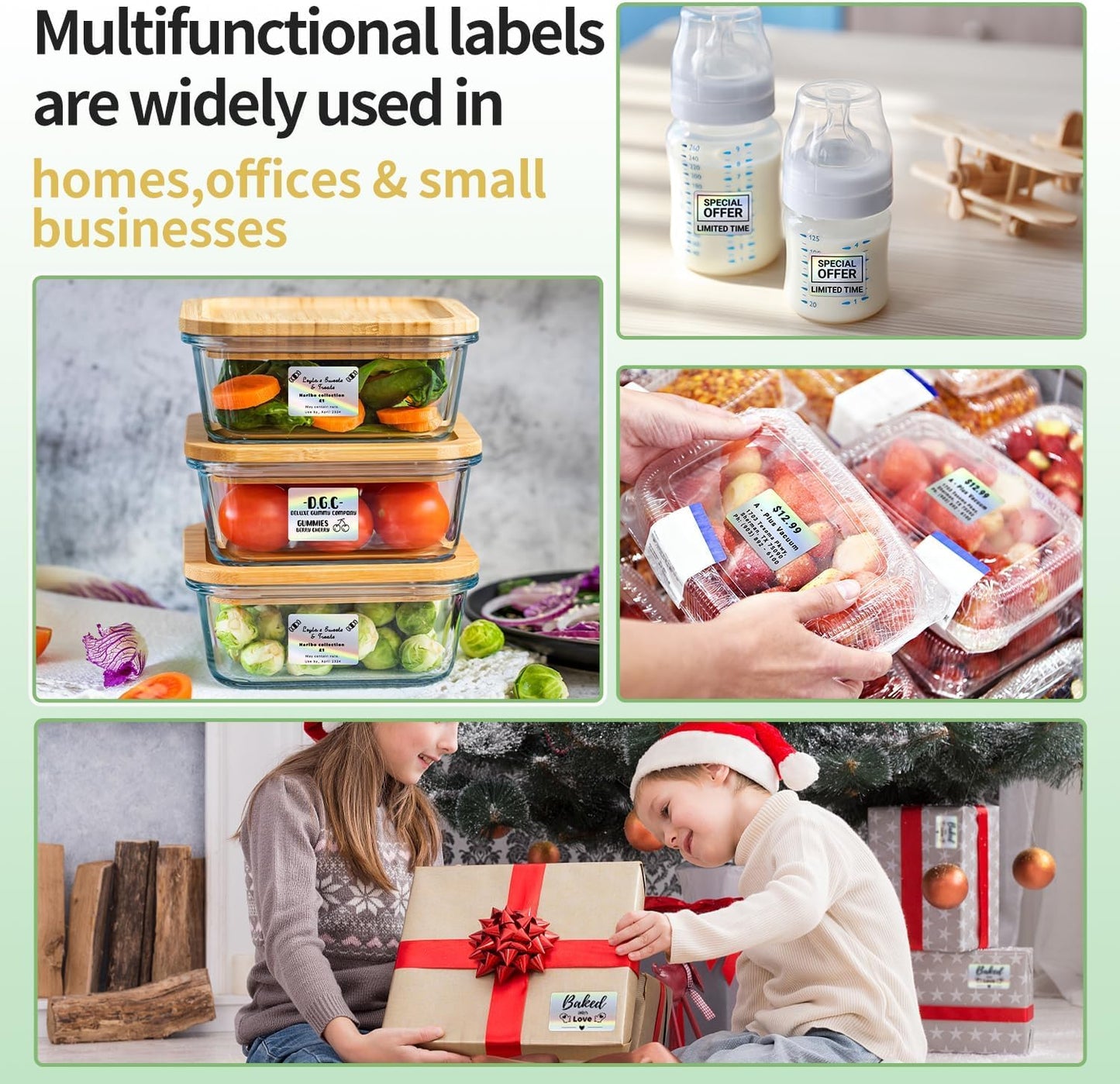 Phomemo 3 Rolls M110/M221/M220/M120/M200/M110S Thermal Paper 1.97''x1.18''(50x30mm)- Multi-Purpose Square Self-Adhesive Label for Price Tag, Barcode Label, Address Label, 230 Labels/Roll, Black on White