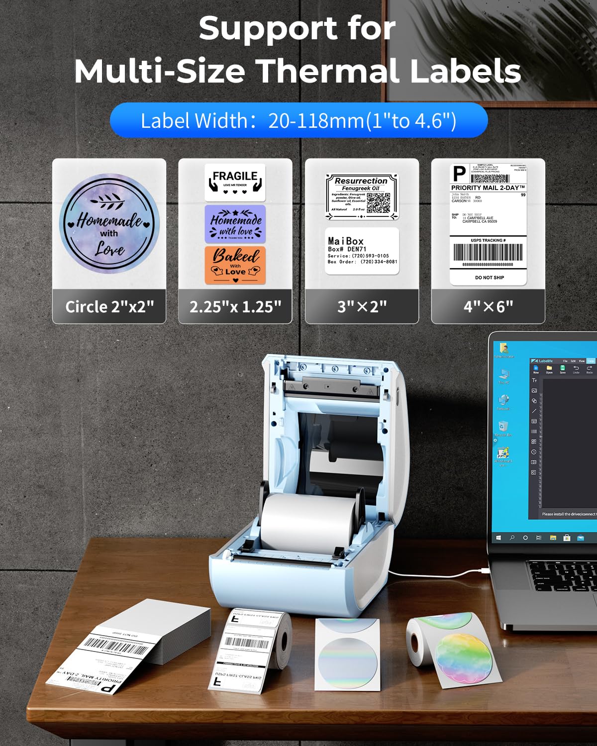 Phomemo Bluetooth DHL Etikettendrucker D520BT,Thermodrucker 4x6,Versandetiketten Drucker,Mobile Thermal Label Printer f¨¹r Kleinunternehmen,for Amazon,Ebay,Shopify,DHL,FedEx,UPS(Blau LabelDrucker