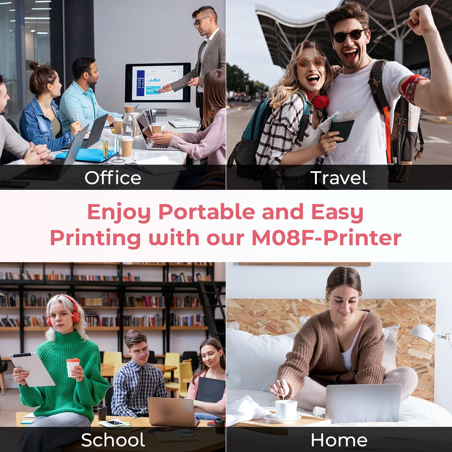 Phomemo Portable Thermal Printer - M08F Wireless Printer Support 8.5'' X 11'' Thermal Paper, Bluetooth Inkless Printer Compatible with iOS, Android & Laptop, Mobile Printer for Office, Home, School