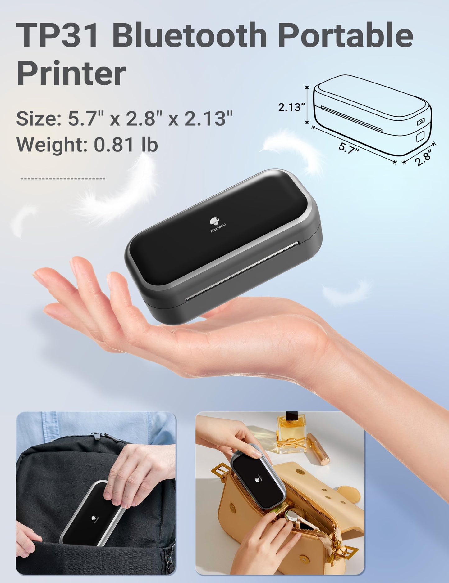 Phomemo TP31 Mini Imprimante Portable Thermique, Imprimante Etiquette Thermique-Etiquetteuse Autocollante Thermique avec Android et iOS pour Photo,Notes,Journal,Liste,M¨¦mo,Cadeaux Autocollants