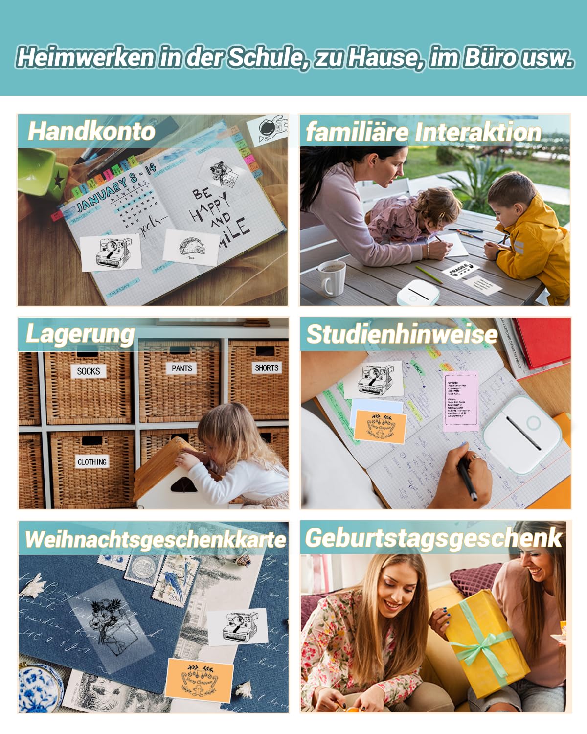 Papier für Sticker Drucker, Drucker Papier für Taschendrucker, Thermopapier für T02, Langlebig Klebrig Phomemo Papier, Schwarz auf Transparent Liene Fotodrucker Papier, 3 Rollen 50mm*3.5m
