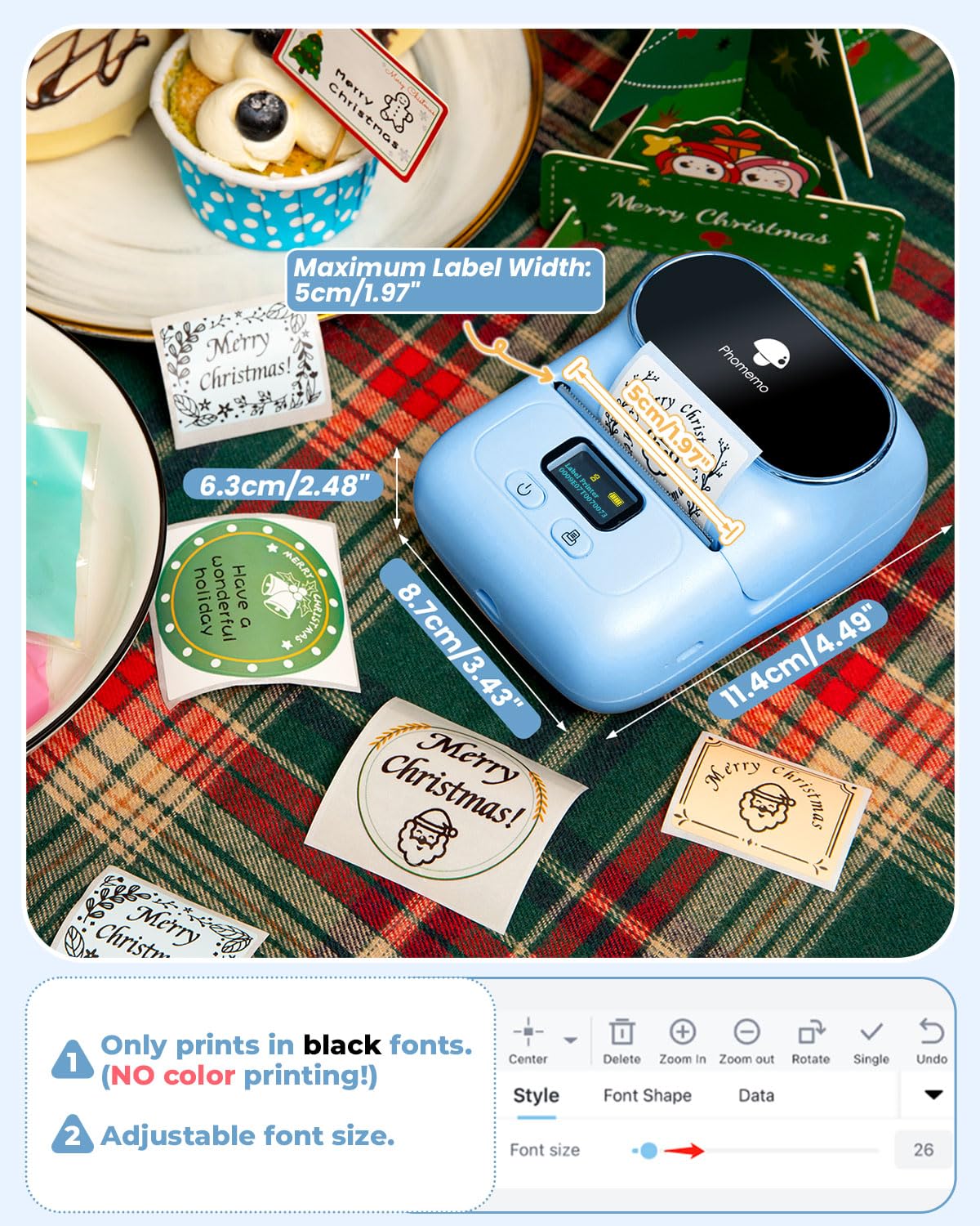 Phomemo Barcode Label Printer- M110 Label Maker Bluetooth Portable Label Maker Machine for Small Business, Address, Barcode, Logo, Clothing, Jerwery, Compatible with iOS & Android, Blue