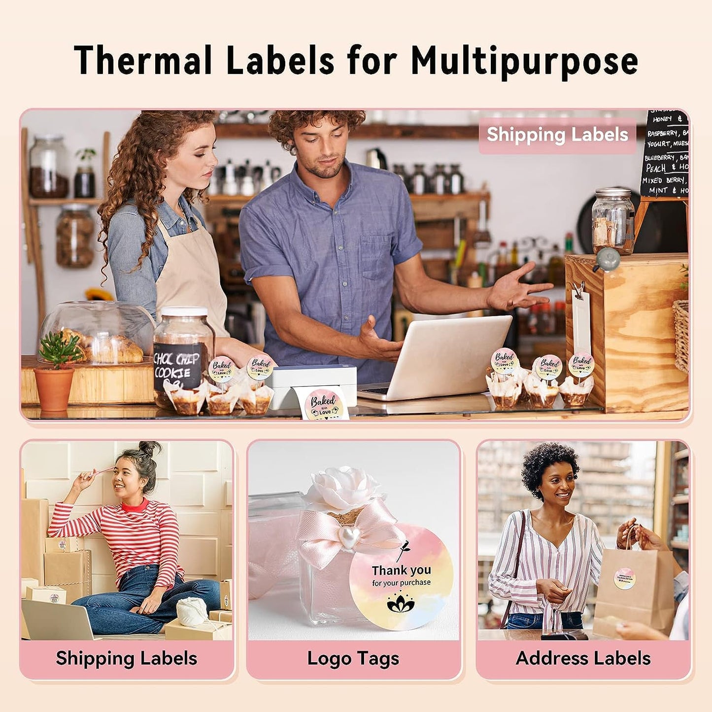 Phomemo Circle Labels- 3'' Thermal Round Gradient Color Label for Barcode Label, DIY Logo Design, Small Business, Compatible with Most of Shipping Label Printers, 500pcs/Roll