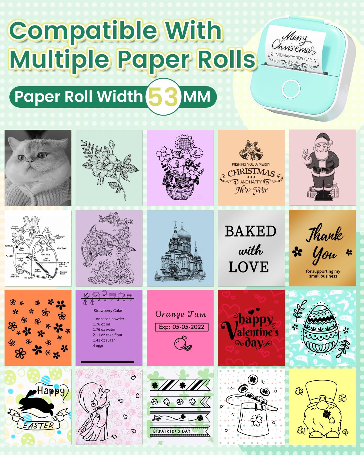 Phomemo Sticker Printer, T02 Print Pod Mini Thermal Printer with 3 Rolls Paper, Inkless Sticker Maker Machine Pocket Photo Printer, Bluetooth Portable Phone Printer for Study Notes, Journal, Pictures