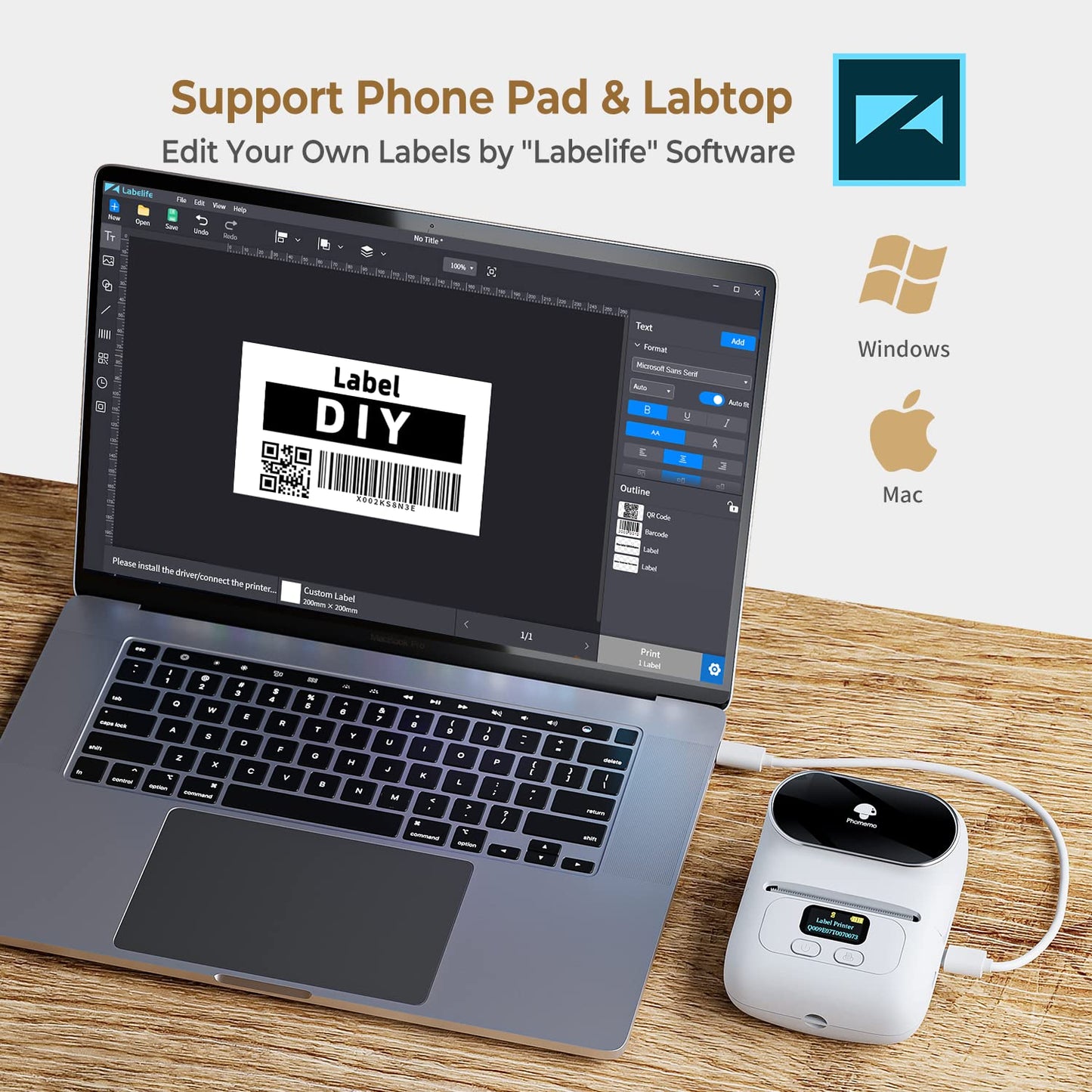 Phomemo -M110 Label Printer Portable Mini Bluetooth Thermal Label Manufacturer for Labelling, Office, Cable, Retail, Barcode and More, Compatible with Android and iOS Systems - White