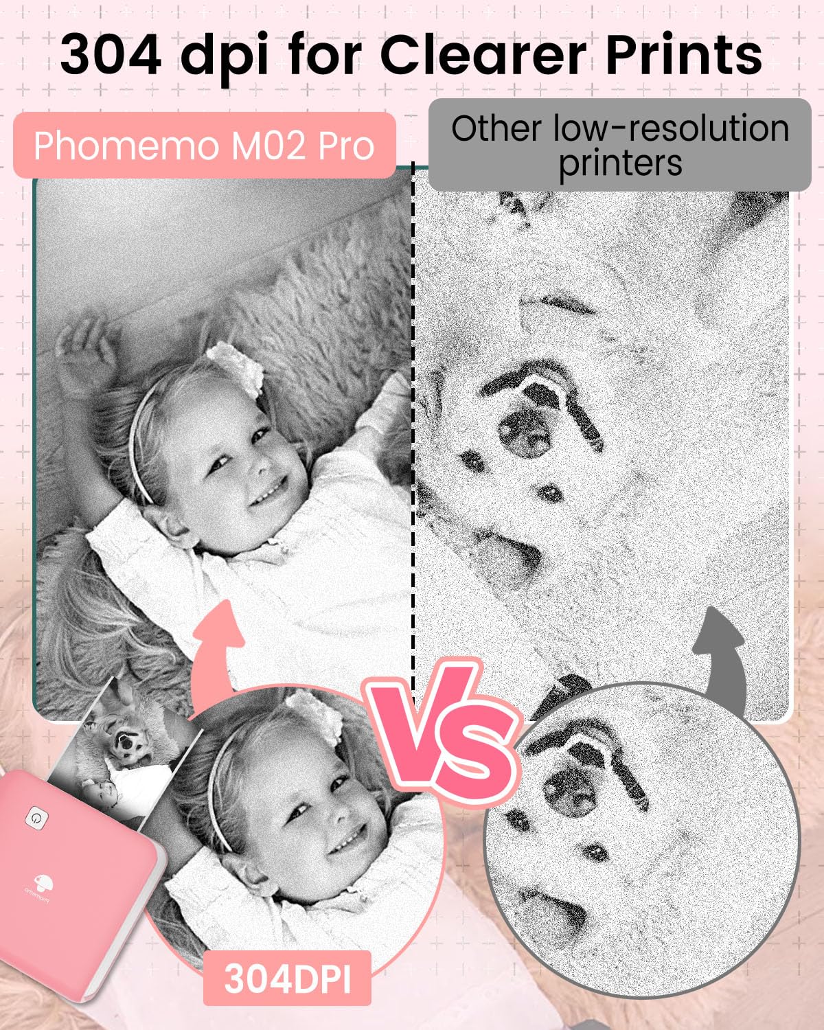 Phomemo Bluetooth printer, thermal photo printer, mini sticker, printer, mobile phone, pocket printer, 300 DPI resolution for iOS and Android system, suitable for study, photo printing, work, memo,