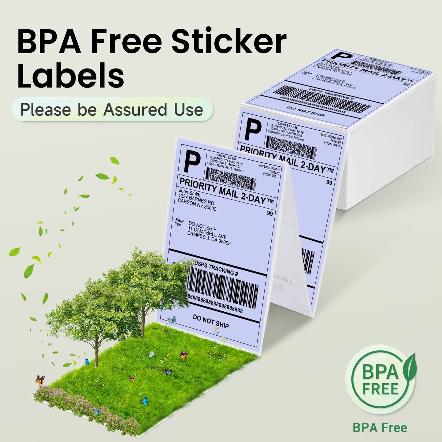Phomemo Purple Shipping Labels- 4X6'' Thermal Shipping Labels -Fan-Fold Labels for Shipping Labels, Address Labels, Product Logo Labels, Barcode Labels, 500pcs
