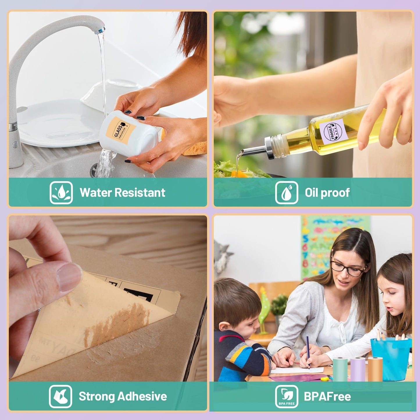 Phomemo Adhesive Thermal Sticker Paper for M832/M03/M03AS/M04S/M04AS Wireless Pocket Printer, Black on Green/Purple/Orange Paper, 3.03''(77mm) Width X 3.5m Length, 3 Rolls, Stored for 20 Years