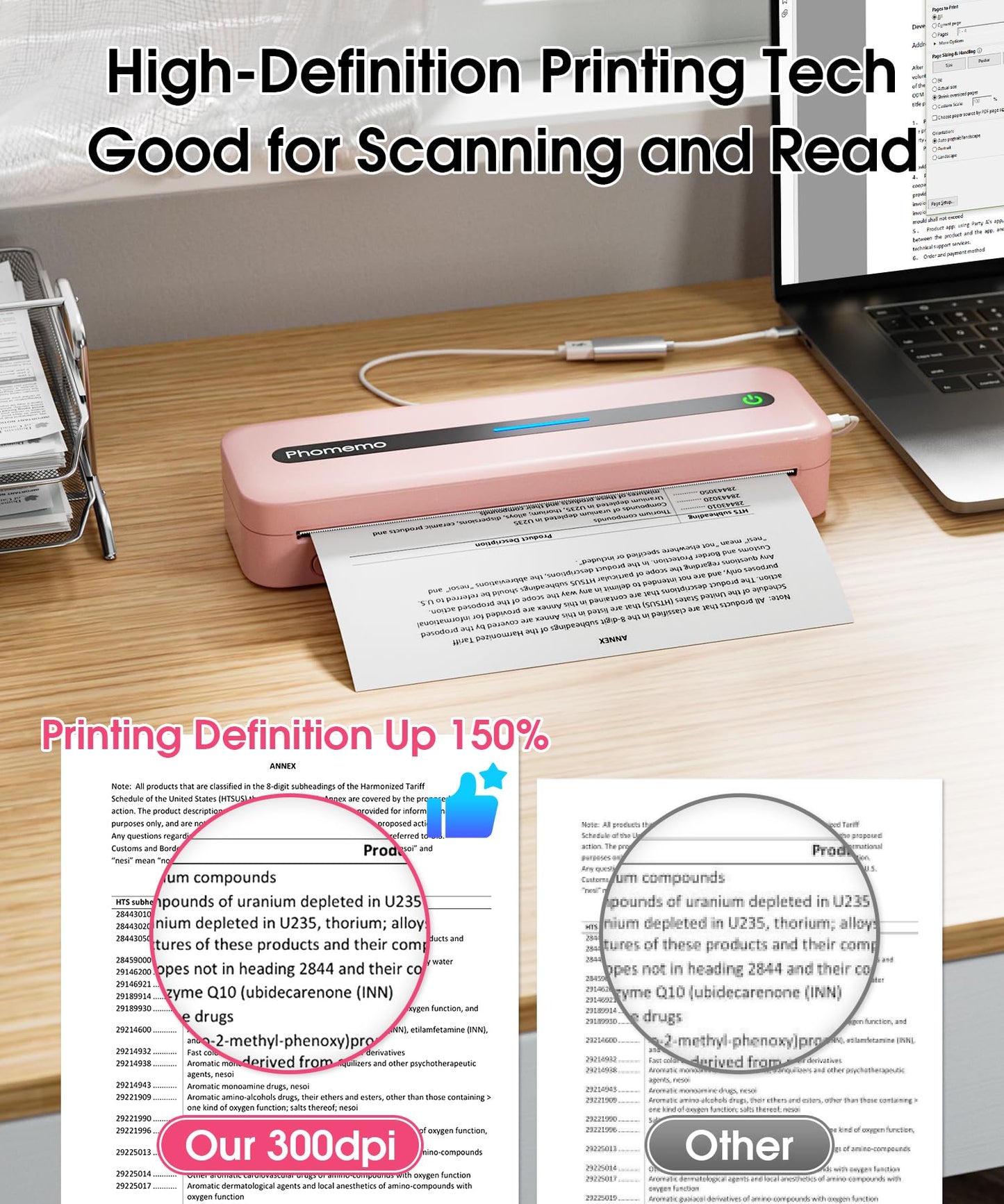 Phomemo Portable Printers Wireless for Travel,M832 Thermal Inkless Printer, Bluetooth Mobile Printer Support 8.5'' x 11'' US Letter,Compatible with Phone & Laptop for Home,Office,Travel,with 1 Case