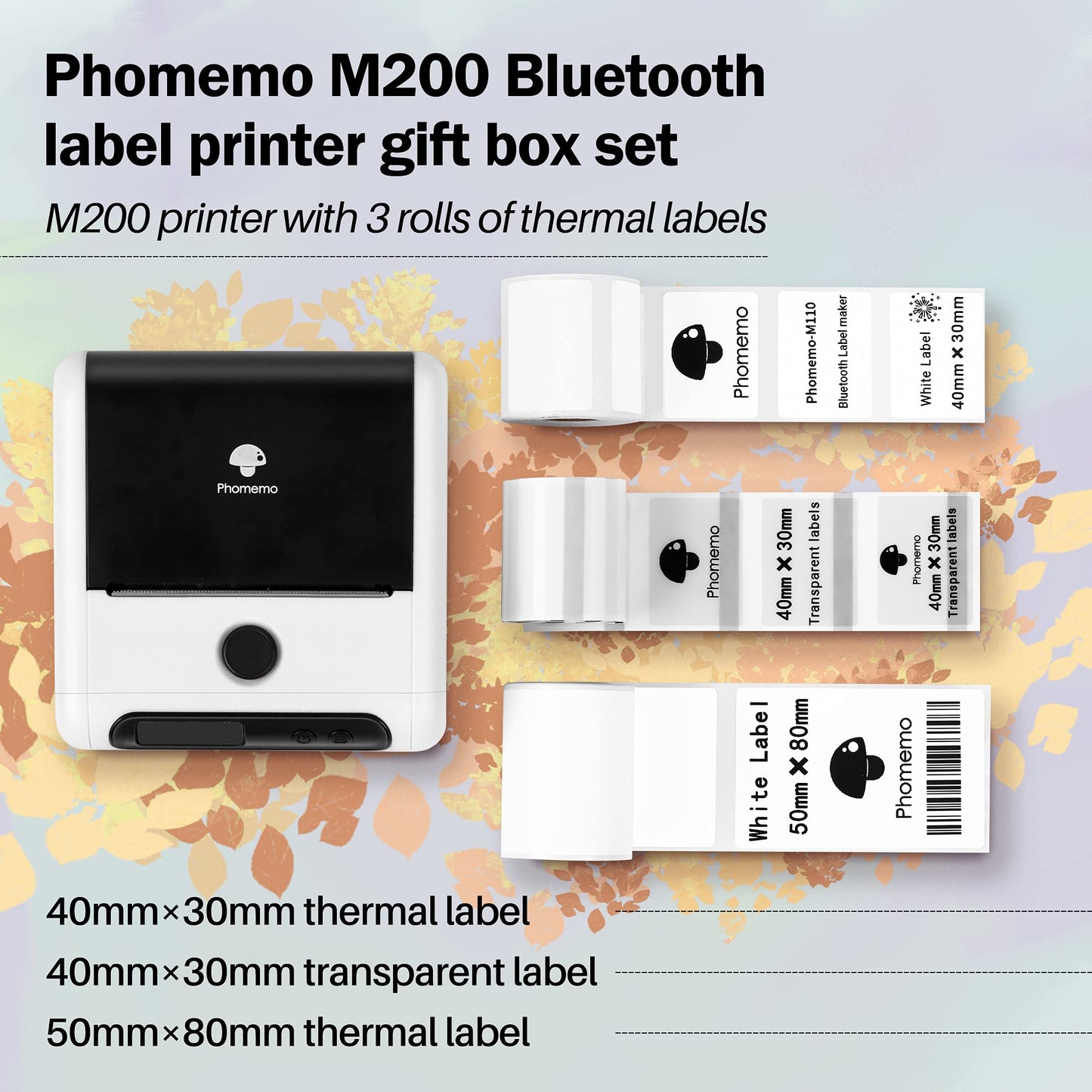 3 Etiket Rulolu Phomemo M200 Etiket Yaz?c?s? - 80mm Termal Bluetooth Etiket Yaz?c?s? Etiket Yap?c? Etiket Yaz?c?s?, Barkod, Perakende, Ofis, K¨¹?¨¹k ??letmeler i?in, Android ve iOS i?in - Beyaz
