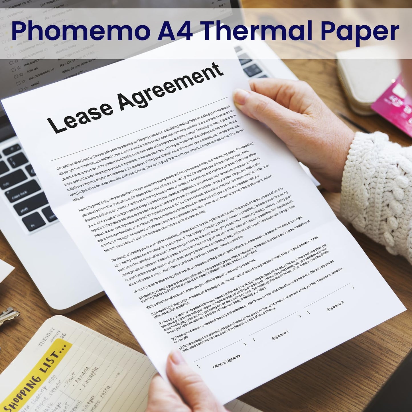 Phomemo A4 Imprimante Papier, Papier thermique blanc à séchage rapide pour imprimante thermique portable A4 M08F/P831/M832/M833/M834/M835, 8.27'' x 11.69''(210mm x 297mm), 100 feuilles/boîte