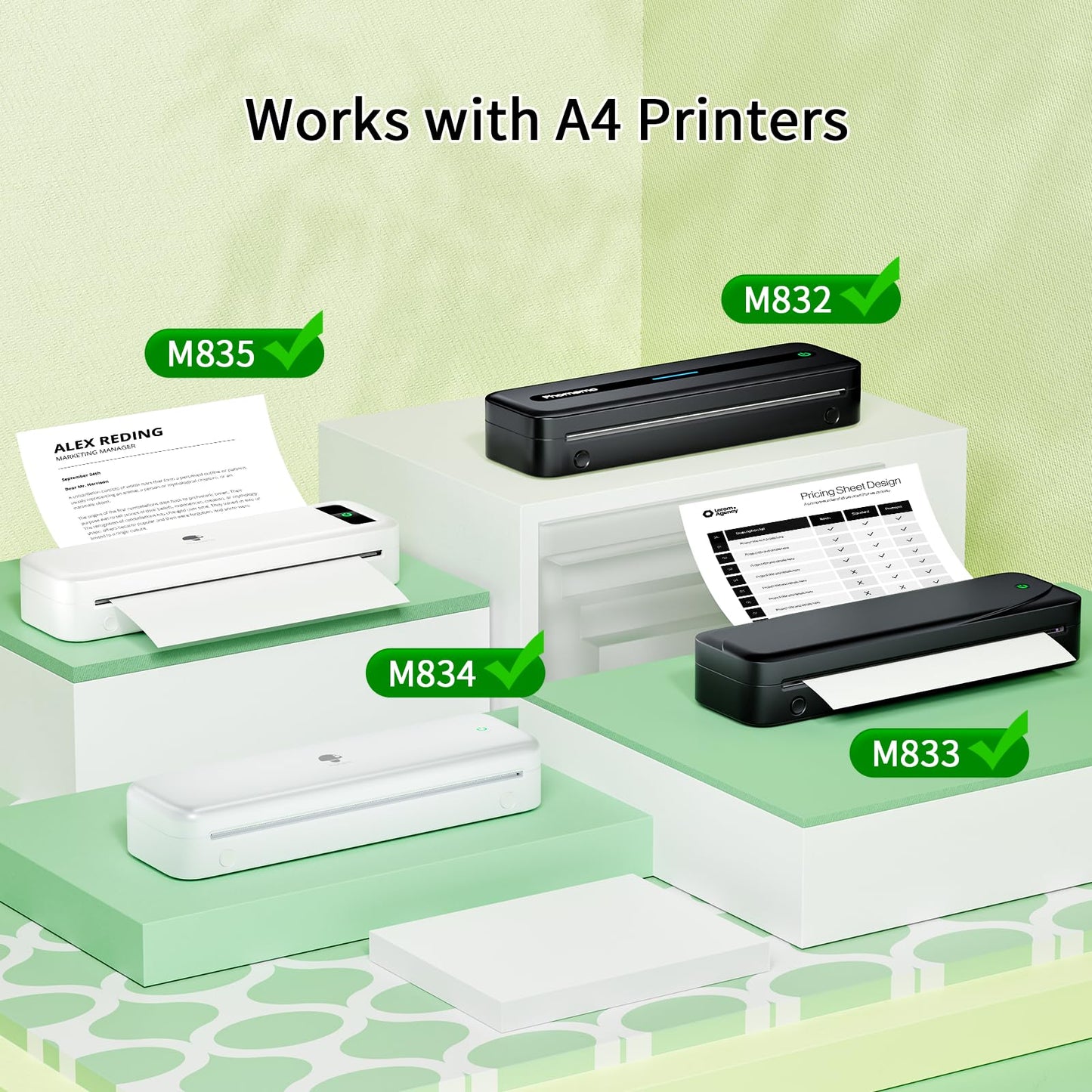 Phomemo 2 rollos de papel para impresora térmica, tamaño carta de EE. UU., 216 mm x 6,5 m, compatible con Phomemo P831/M832/M833/M834/M835 Impresora portátil A4, para viajes, hogar, foto, factura, 2