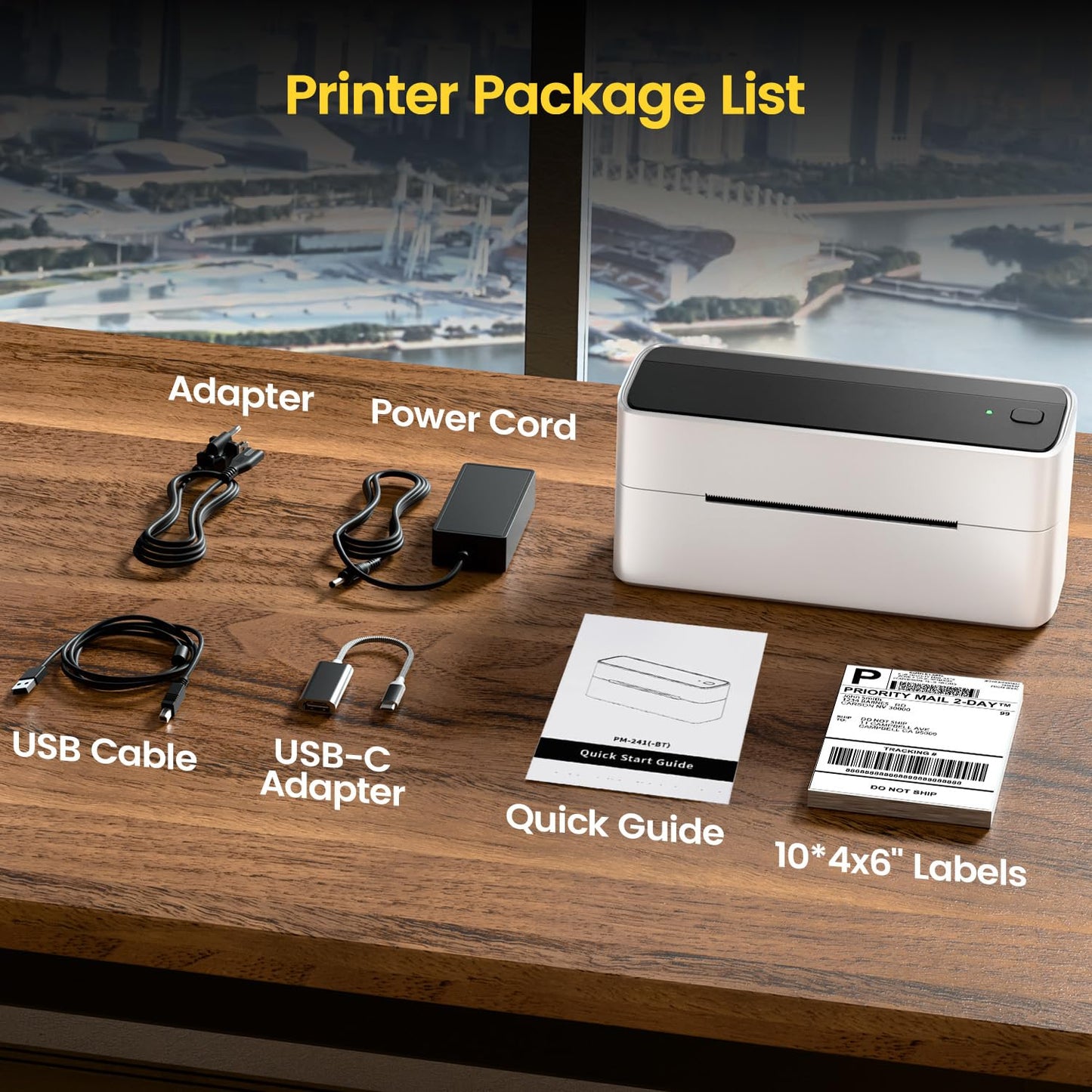 Phomemo 241-BT labelprinter, Bluetooth thermische printer, DHL labelprinter, 4 x 6 labelprinter, thermische labelprinter, ettiketeerapparaat voor verzendpakketten, compatibel met Ebay, Amazon, Etsy,