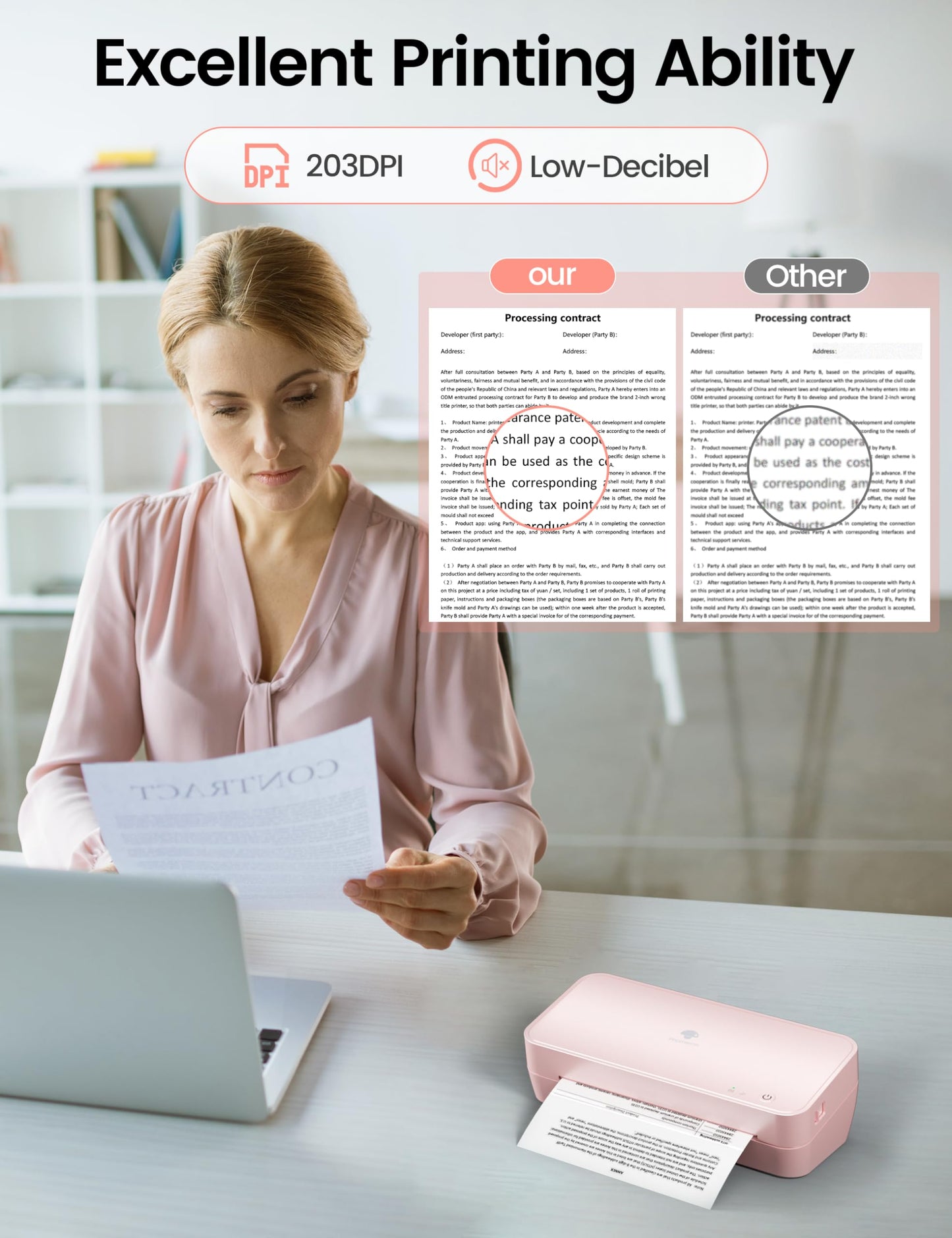 Phomemo S821 Pink Thermal Printer, Wireless Printer Supports US Letter/A4/A5/B5 Thermal Paper, Portable Inkless Printer Supports 2.4 GHz WiFi, Compatible with Phone & PC, 203dpi