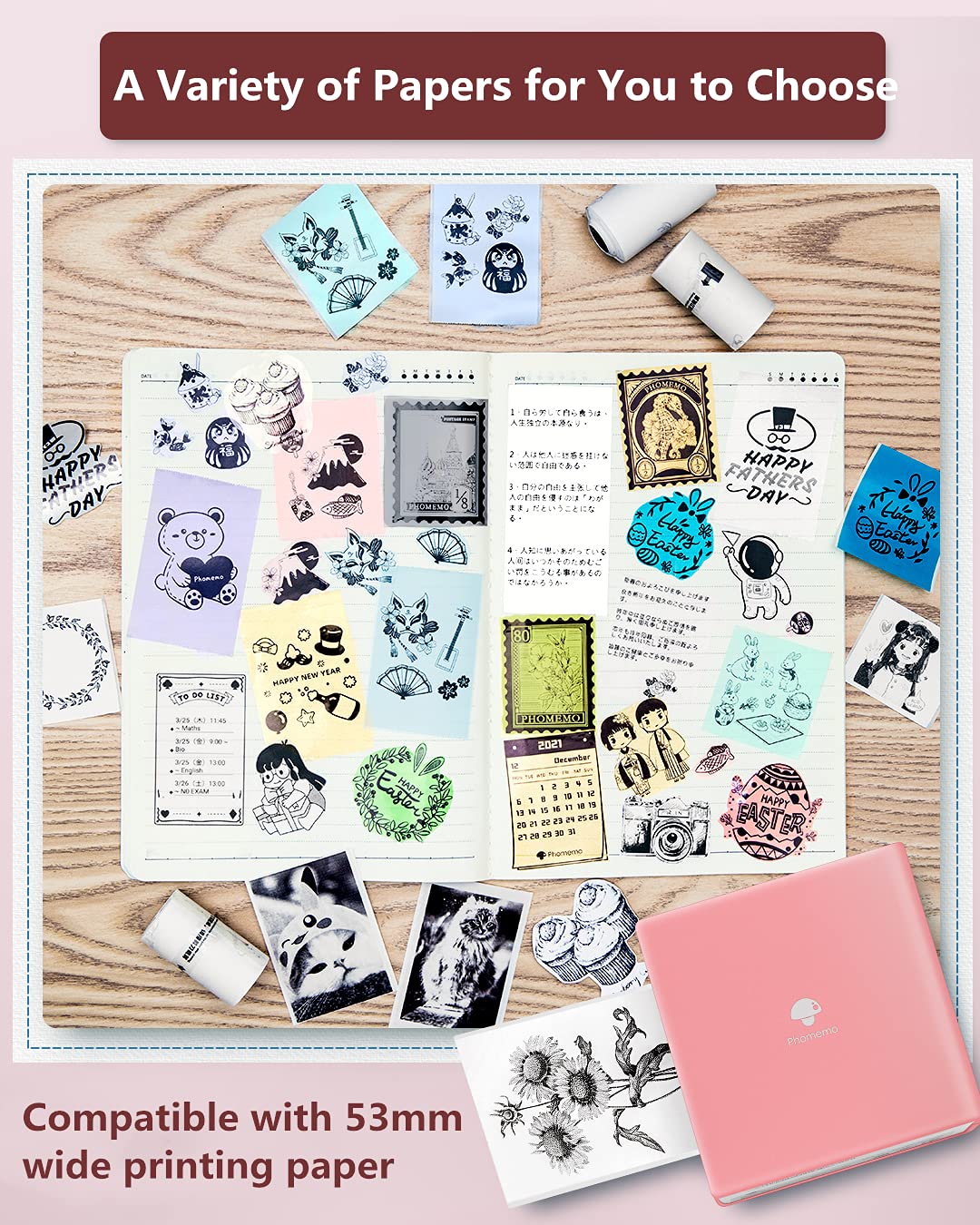 Portable Printer Phomemo M02 Portable Pocket Printer- Mini Bluetooth Wireless Thermal Sticker Printer Compatible with Android iOS for Instantly Print Fun, Retro-Style Photos, Mini Life Assistant