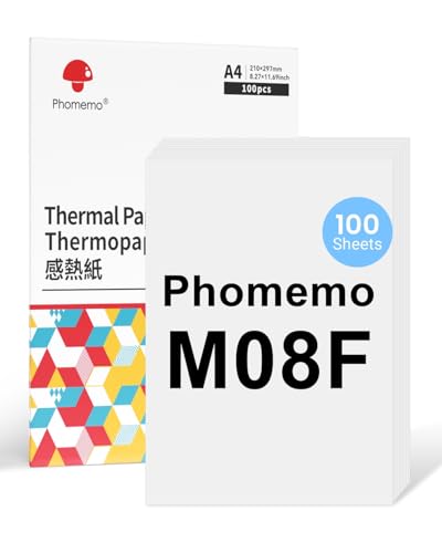 Phomemo a4 感熱紙 8.26 ''x11.69'' プリント用紙 ブラザー PocketJet PJ762 PJ763MFi と互換性あり HPRT MT800 MT800Q と互換性あり 100 シート モノクロ