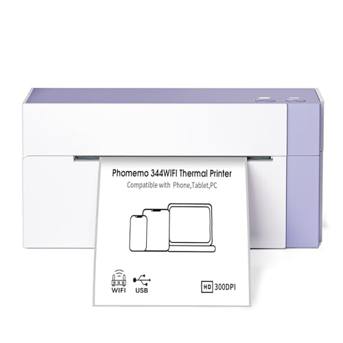 Phomemo 344 WiFi Versandetiketten Drucker, DHL Etikettendrucker für Barcode Versandetiketten, 4x6 Shipping Label Printer Kompatibel mit Amazon, Etsy, Shopify, Royal Mail, DHL, FedEx, UPS, Lila