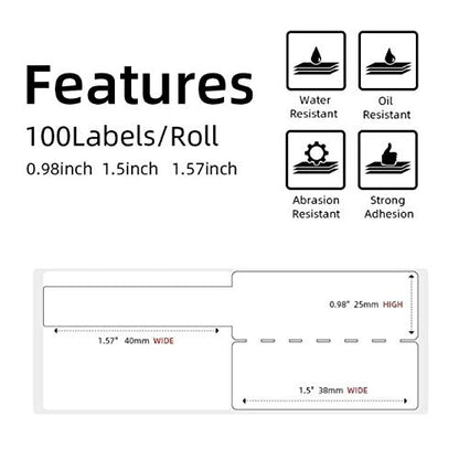 Phomemo Cable Self-Adhesive Label for Phomemo M110 M120 M220 M200 Label Maker Printer,Phomemo m110 Labels-Thermal Stickers Paper for Cable, Labels 0.98''x1.5''-1.57'' (25x38-40mm) 100 Labels/Roll