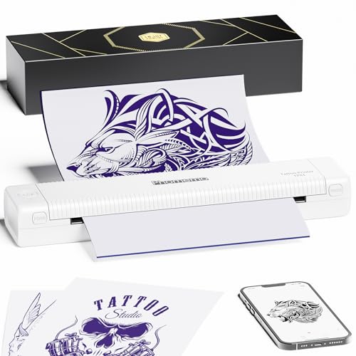 Phomemo TP81 Aufgerüsteter Tattoo Stencil Drucker, Tattoo Drucker Bluetooth Thermodrucker Tattoo speziell für Tattoo Stencil, Tattoo Stencil Drucker Maschine mit 10 A4 Tattoo Stencil Papier, Weiß