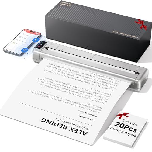 Phomemo Q302 Imprimante Thermique A4, Imprimante Portable sans Encre, Connexion Via WiFi, Bluetooth et USB, Supporte Le Papier Thermique A4 (210x297mm), B5, A5, Mini Portable Imprimante, Argenté